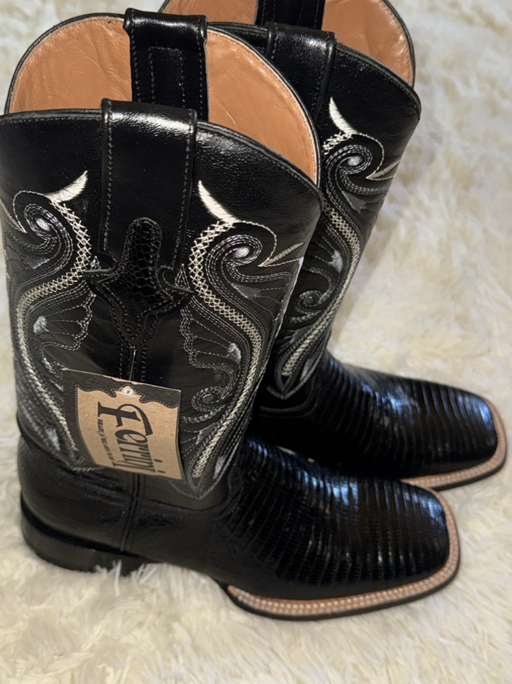 Ferrini Black Cowboy Boots with White Stitching